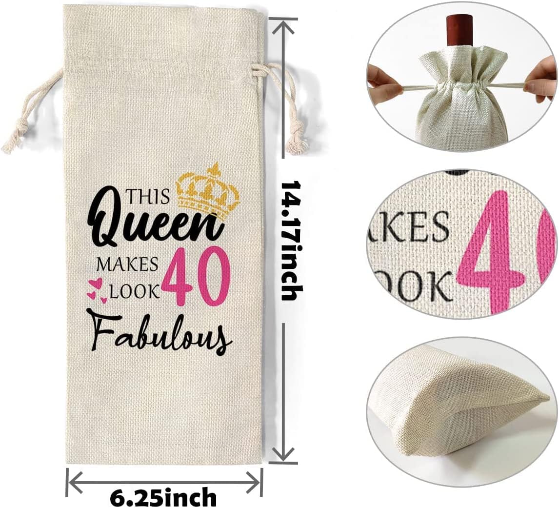 VELENTI 40th Birthday Gifts for Women, Decorative Wine Bag Gift with Witty Quote Cute Female Turning 40 Best Friend, Wife - Image 3