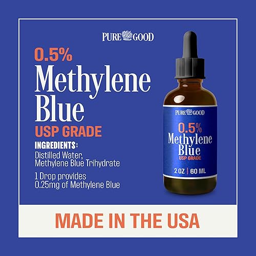 Miniatura 2 de Azul de metileno de grado farmacéutico 0.5% (2.0 fl oz), probado por terceros grado USP para humanos, formaldehído y sin alcohol azul de metileno