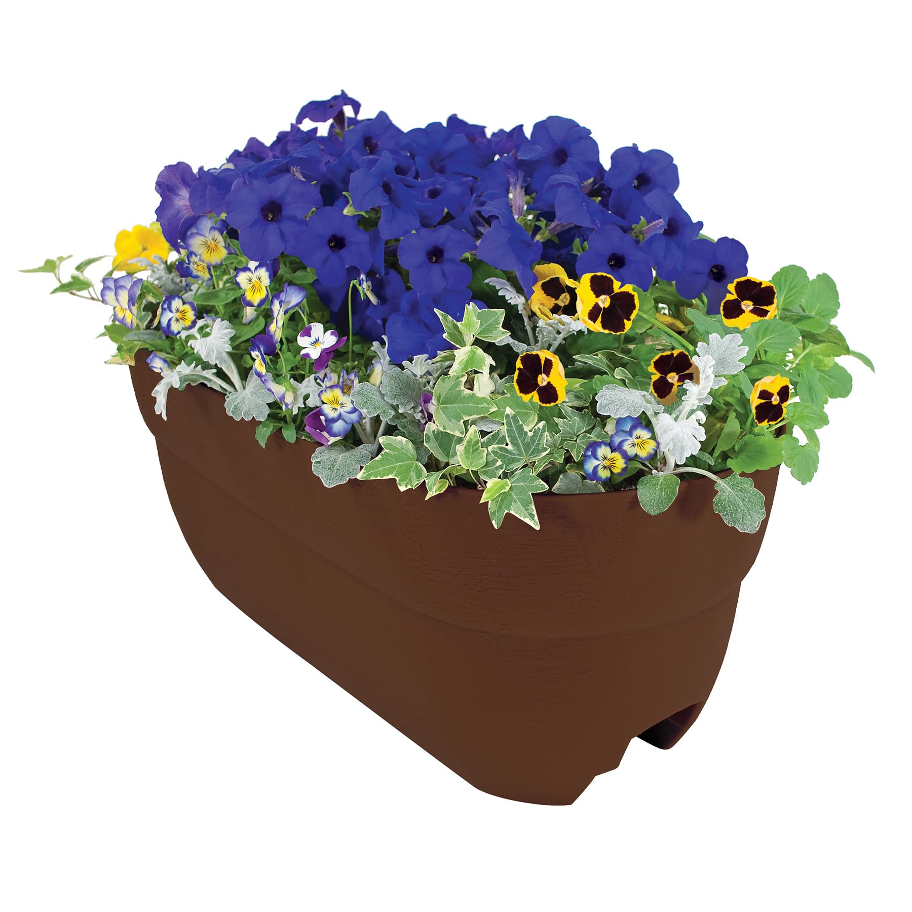 EMSCO Group Bloomers Railing Planter with Drainage Holes – 24" Weatherproof Resin Floral Planter – Earth Brown
