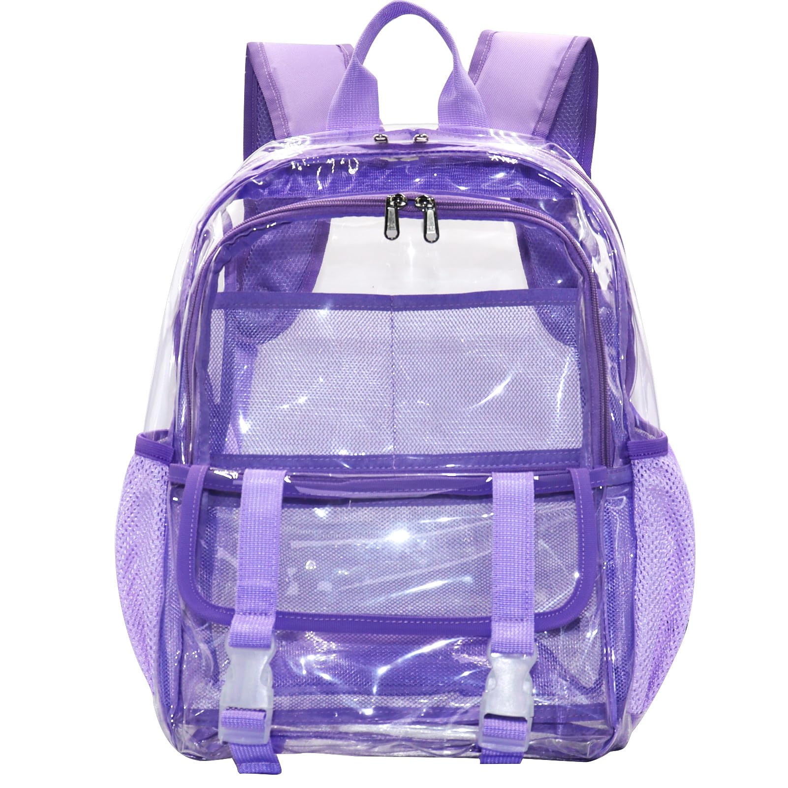 KUI WANClear Backpack, Large Clear Bag Stadium Approved Heavy Duty PVC Transparent See Through Backpacks for College