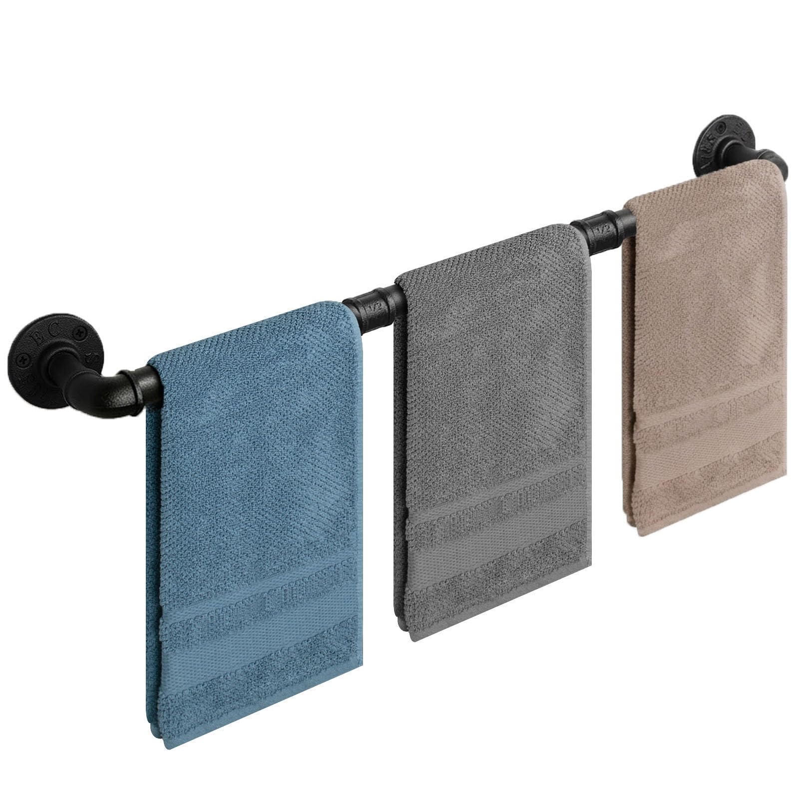 Jeasor Porte-serviettes robuste en tuyau industriel, fixation murale rustique, pour salle de bain (noir, 106,7 cm)