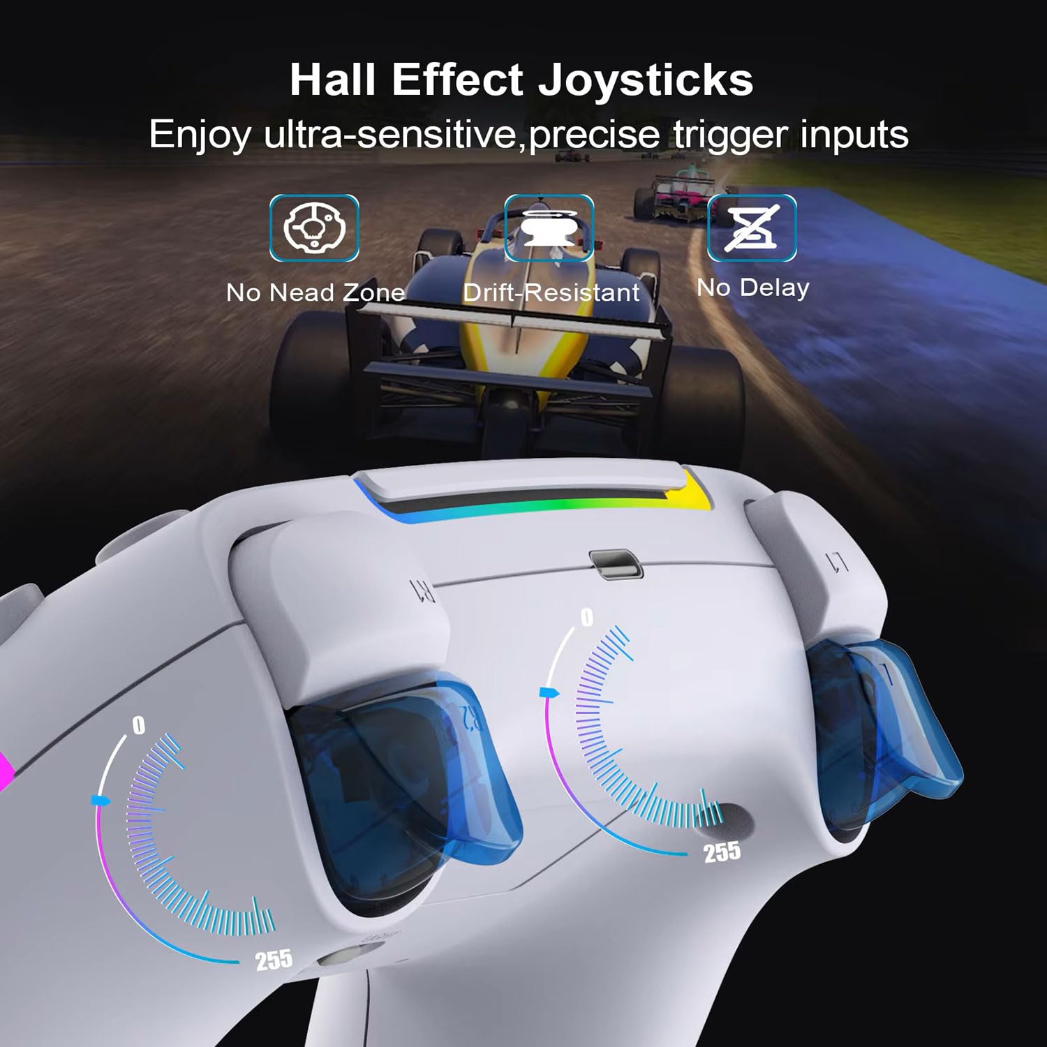 Mando de juego inalámbrico RGB para PlayStation 5 Bluetooth de repuesto para PC PS-5/Windows PC, recargable, sensor de movimiento de doble vibración, joystick remoto con batería de 1500 mAh, Turbo