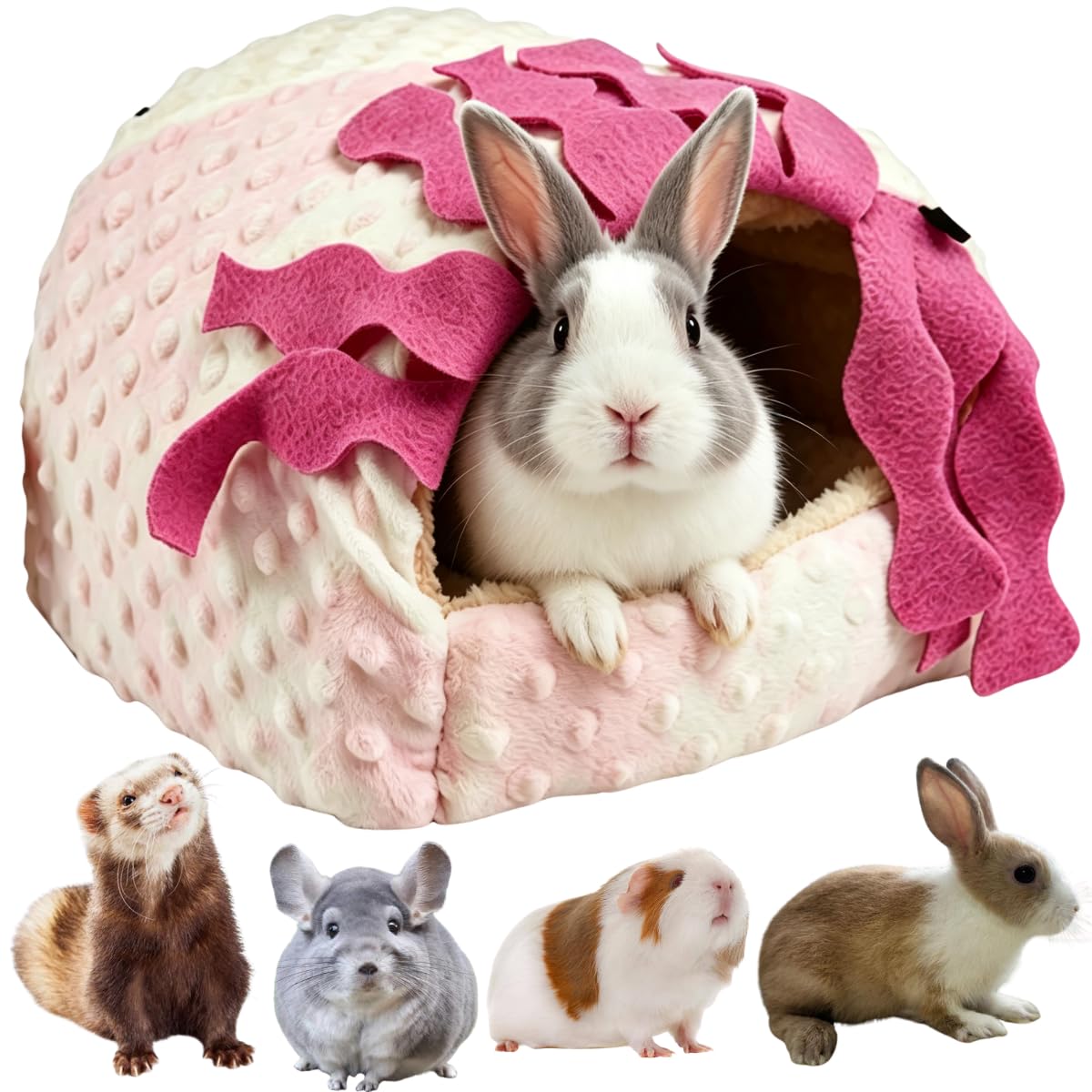 Warmes Plüsch-Hütte für Meerschweinchen, Igelversteck und Rattenhaus für Kleintiere, Kaninchen, waschbar, Chinchilla-Hamsterbett, gemütliches Nest, Käfigzubehör (Rosa, XL)