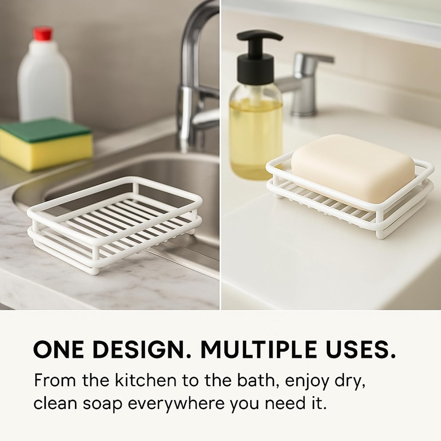 Creative Home Metal Wire Soap Dish Tray Rust-Resistant Iron Bathroom Holder with White Powder Coating Bar Soap Rack for Shower Sink Kitchen Vanity, 3.1 x 4.4 x 1 H Inch