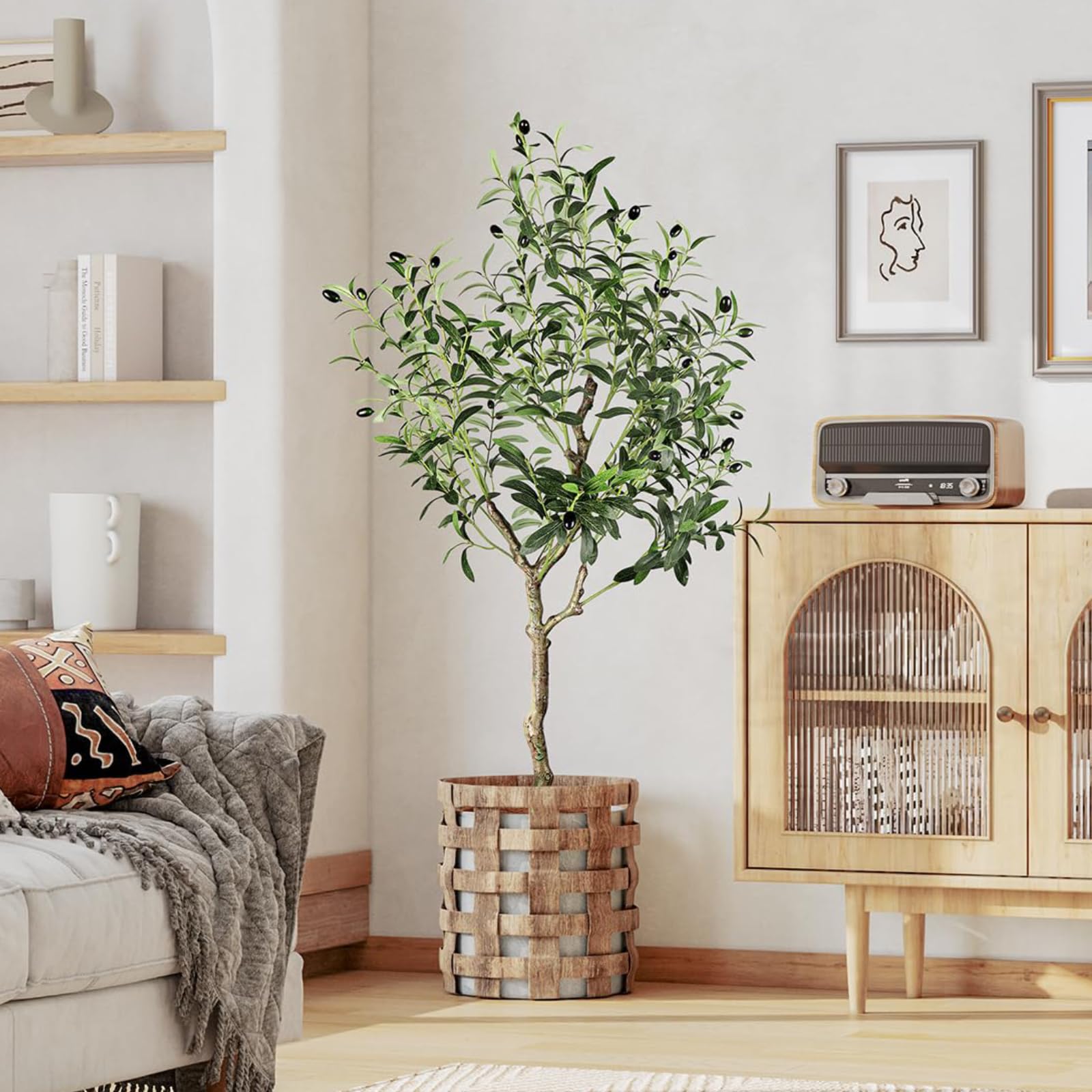 YOLEO Olivenbaum Künstlich 120cm kunstpflanze Künstliche Pflanzen groß Künstlicher Olivenbaum Kunstbaum wie echt für Wohnzimmer Schlafzimmer Büro Deko (Typ 2)