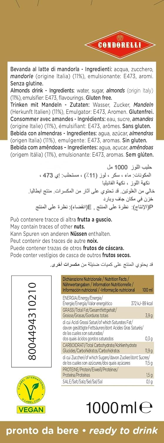 Condorelli Almond Drink Classico 6x1 L pflanzlicher Mandeldrink glutenfrei laktosefrei italienisches Rezept