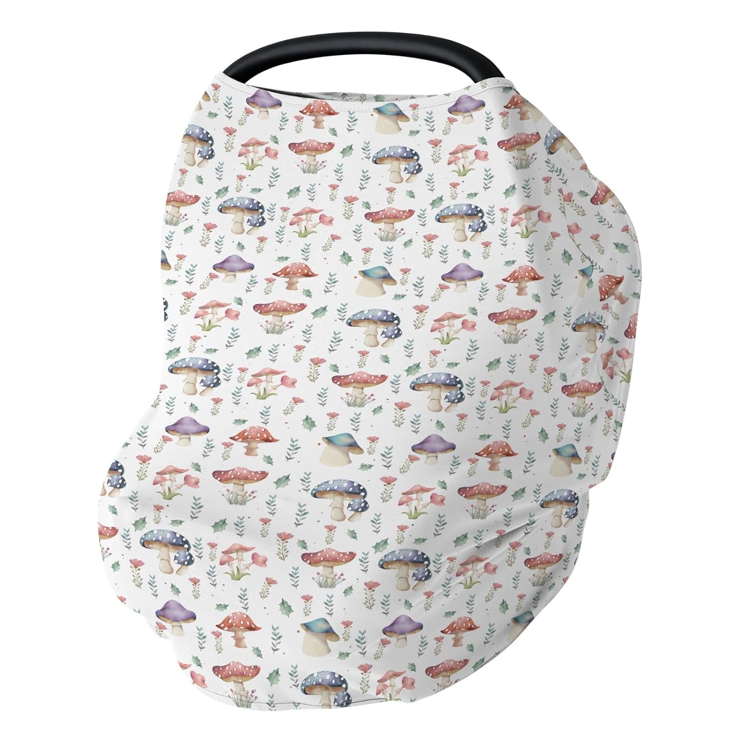 Vintage Mushroom Forest Baby Car Seat Covers Retro Mushrooms Green Leaves Stretchy 5-in-1 Cover Adjustable Infant Carseat Cover Canopy Magical Forest Plant Breathable Nursing Cover-Up