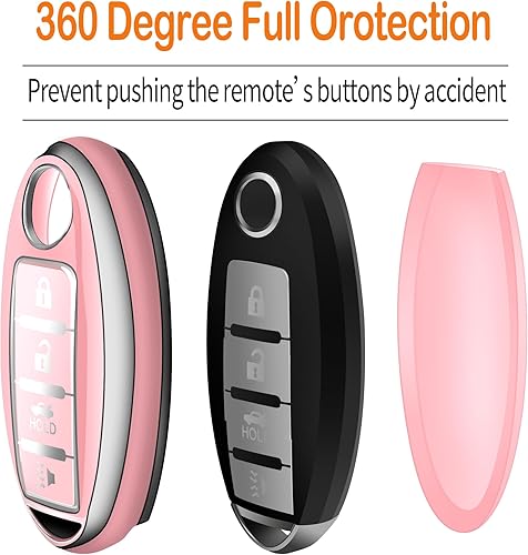 Miniatura 10 de Sindeda Funda para llavero Nissan con llavero suave de protección completa para llaves, Blanco, 5 Botones, Moda