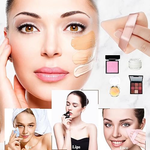 Miniatura 7 de Suclain 48 piezas de terciopelo triangular en polvo, esponjas, esponjas, suaves para la cara, base cosmética húmeda y seca, herramienta corporal