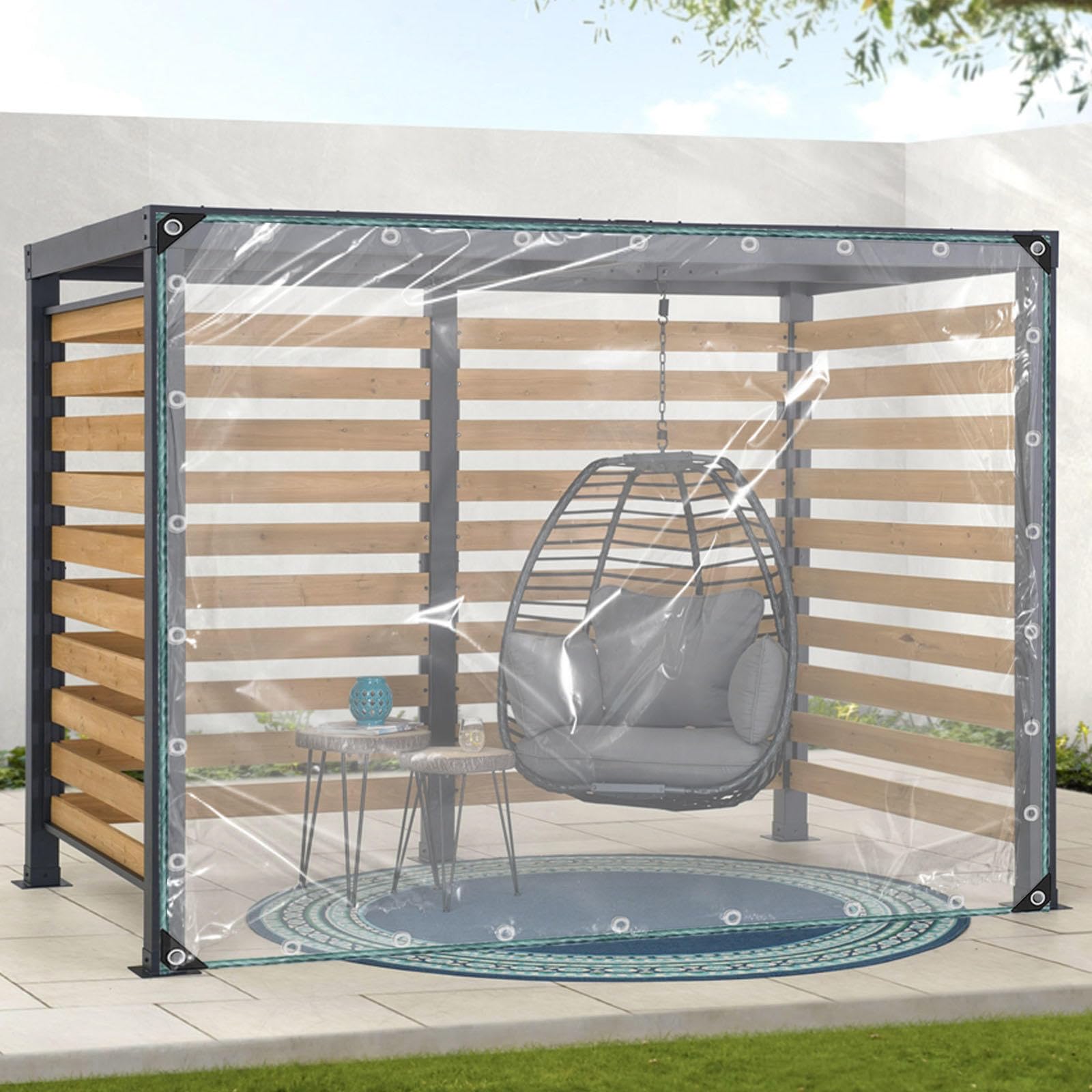 Transparent Waterproof Tarpaulin,1x1m,1.5x2m,2x2m Pvc Rainproof Cloth,Outdoor Canopy Balcony Rainproof Tarps,Heavy-Duty Tarpaulin Side Panel,With Grommets,LxW-1.5x1.5m/4.9x4.9ft