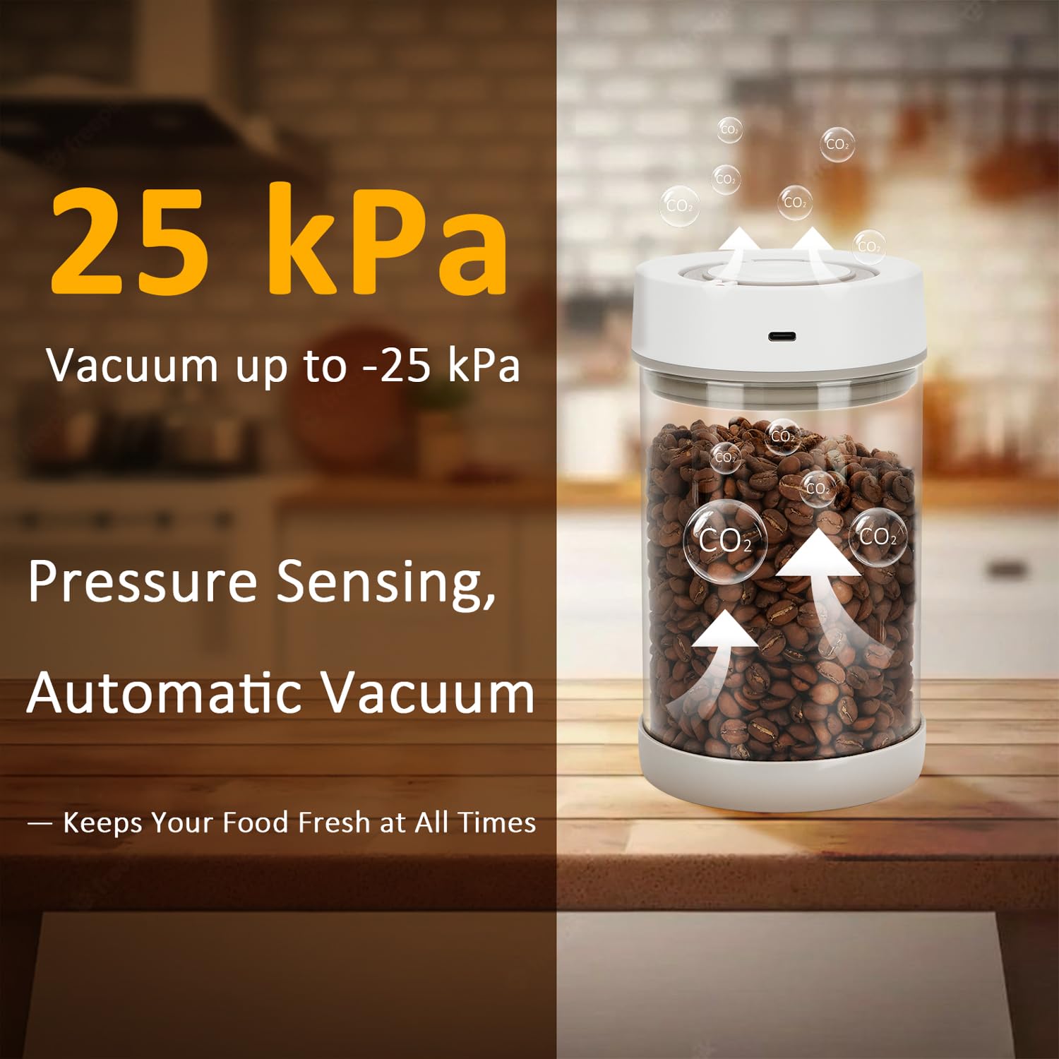 Automatische Vakuum-Kaffeedose, 1,35 l, luftdichte Kaffeedose für 530 ml Kaffeebohnen, Ein-Knopf-Bedienung & Datums-Tracker, Kaffee- und Lebensmittelaufbewahrungsbehälter, Kaffeebarzubehör