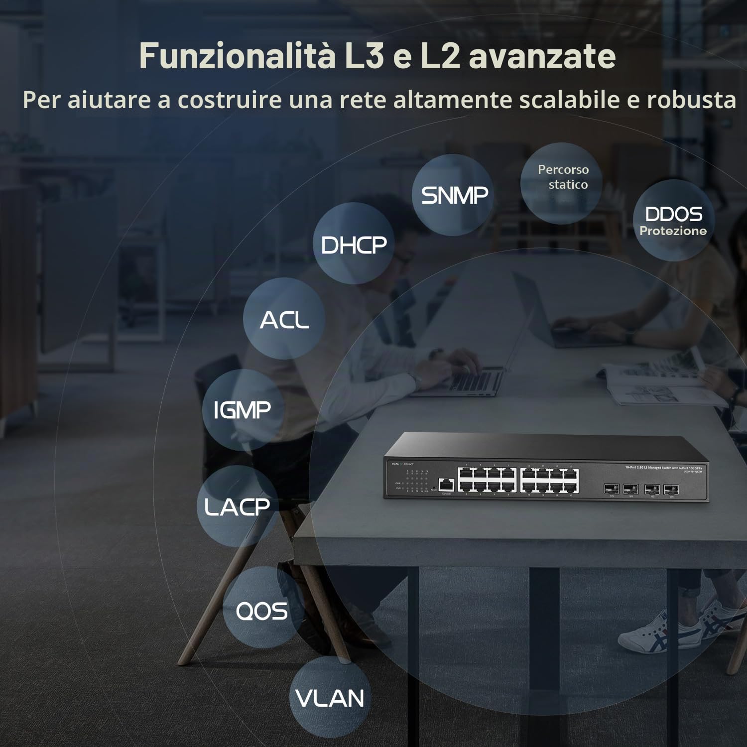 Binardat Switch gestito Web 20 porte 2.5G, 16 x 2,5G, 4 porte SFP da 10 Gigabit, Web/CLI-L3 gestito, switch di rete multi-Gigabit in metallo