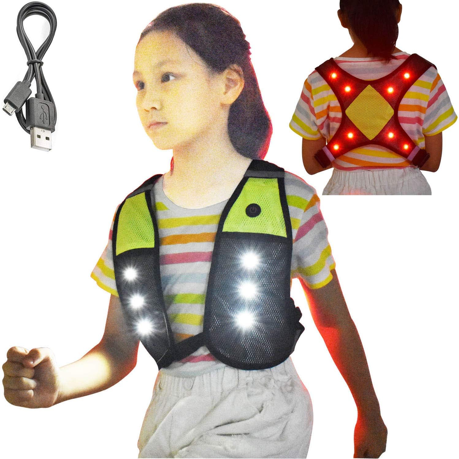 Machine Washable Reflective Running Vest with LED Lights USB Rechargeable Safety Gear with Adjustable Waist Phone Pocket, High Visibility Light Up Flashing Vest Gifts for Men Women Kids Runners Walker