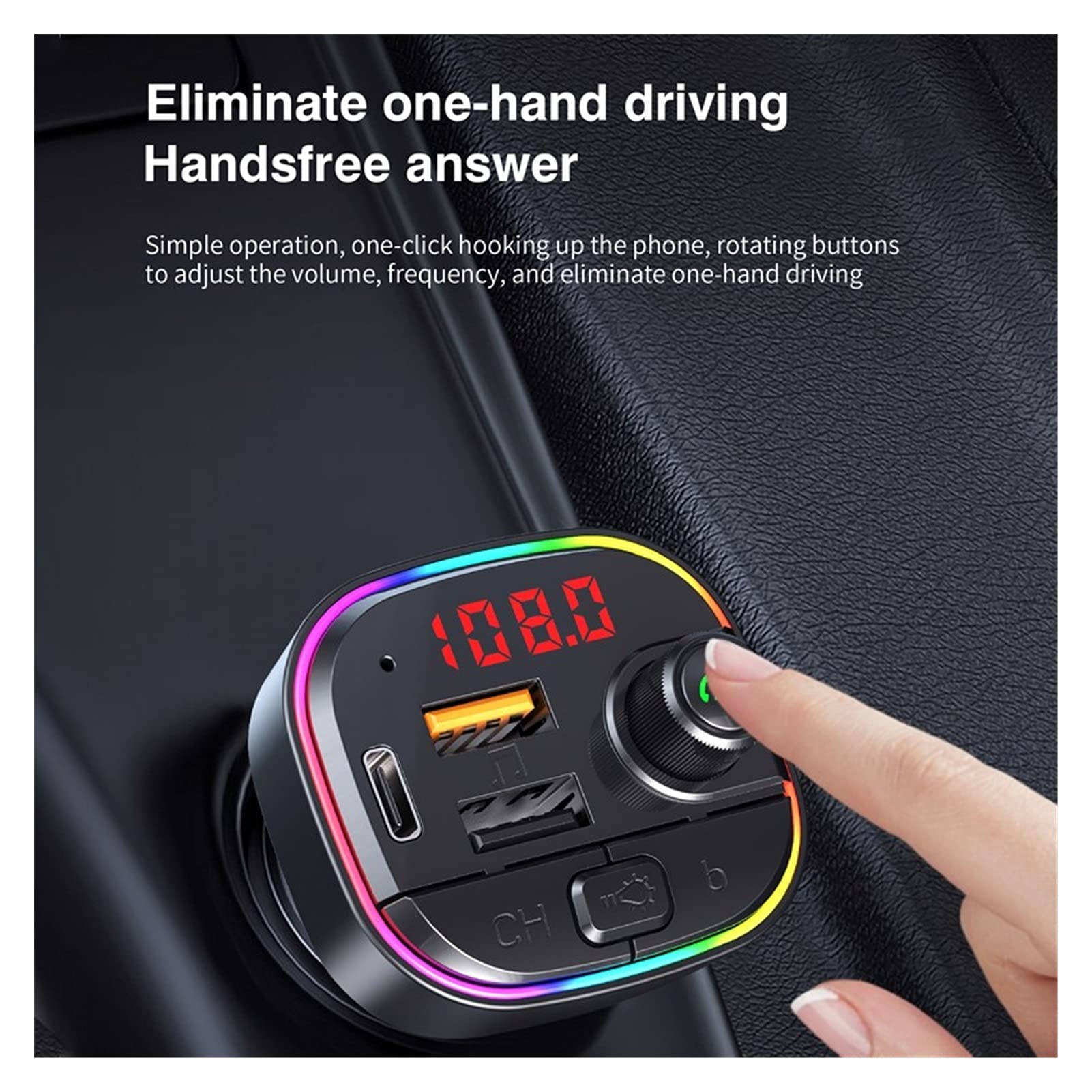 Adattatore audio Bluetooth. FM. Trasmettitore auto MP3. Modulo audio audio del giocatore Bluetooth del ricevitore audio Bluetooth Modulatore AUX Bluetooth USB Caricabatteria da auto Luce ambientale