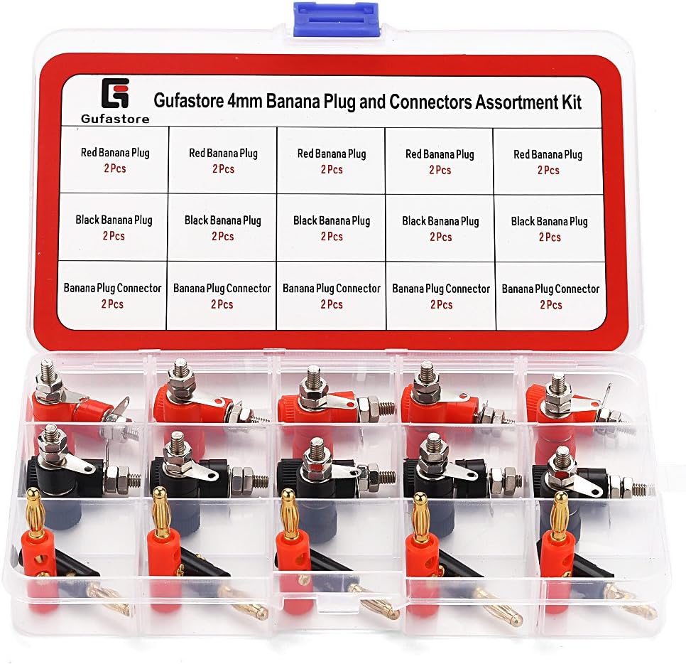 Gufastore 4mm Black and Red Banana Plugs socket and Low impedance With Gold plating Connectors Assortment Kit for Arduino