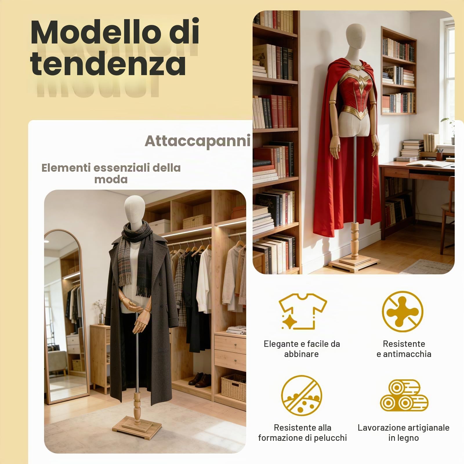Busto da Donna Manichino, Manichino da Sartoria con Braccio per Sarti dalla Forma di Torso Femminile per Sarte, Altezza Regolabile Appendiabiti, Boutique, Negozio di Abbigliamento, Bianca