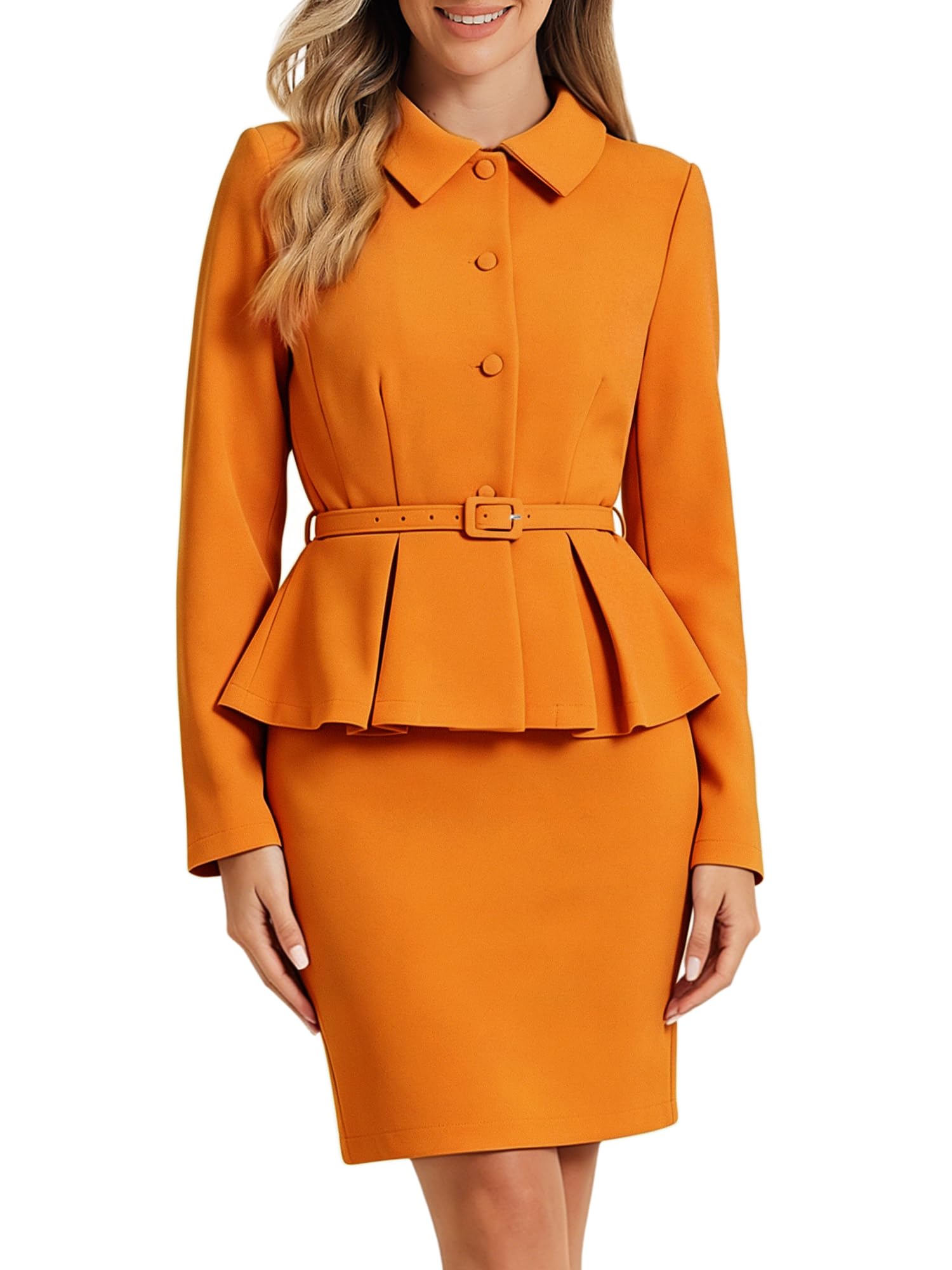 Allegra K Women Business Peplum Blazer Jacket Mini Pencil Skirt Sets