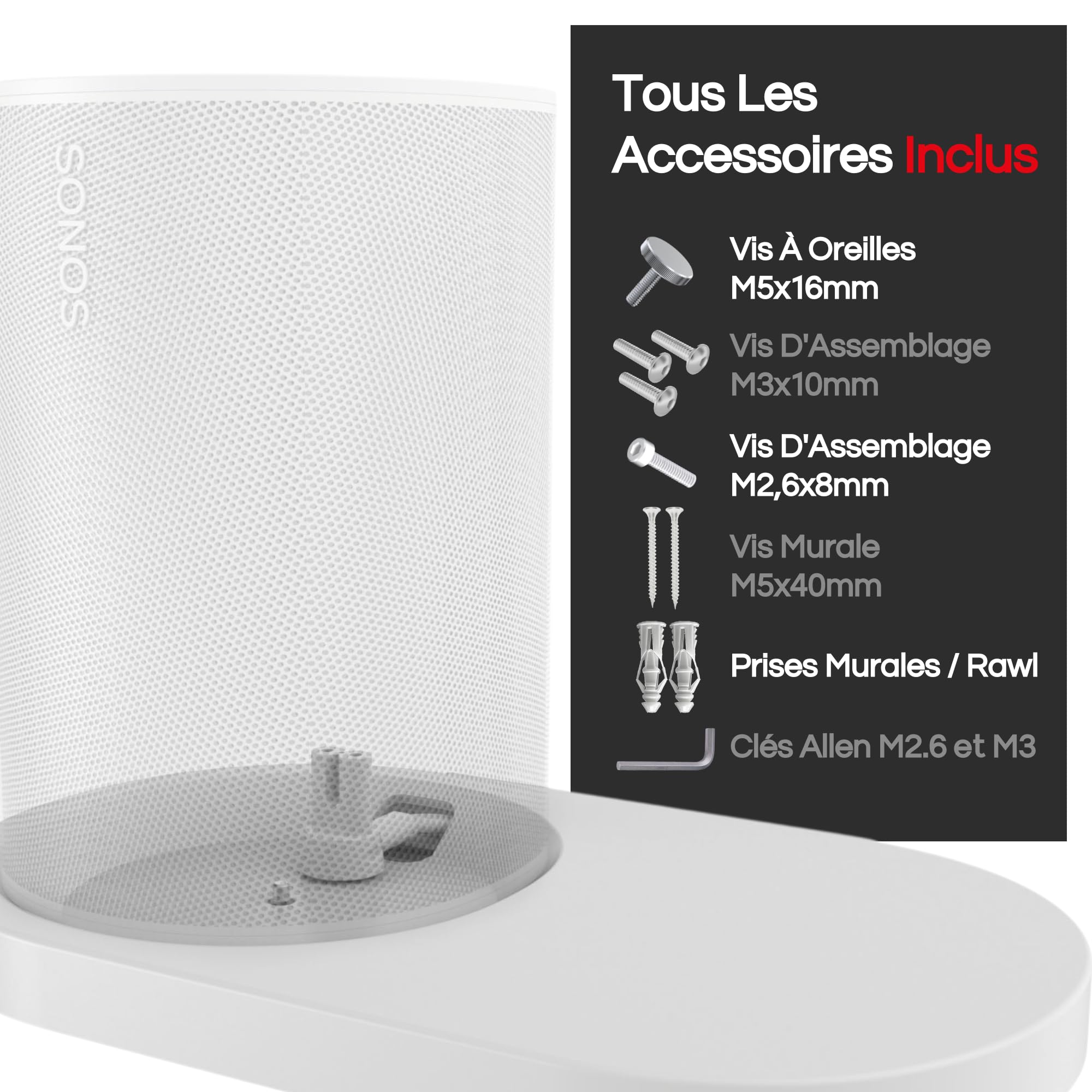 Sound Bass Support mural étagère ERA 100, blanc, 1 pc | Compatible Sonos ERA100 & ERA 100 SL | Support, gestion des câbles, kit de montage