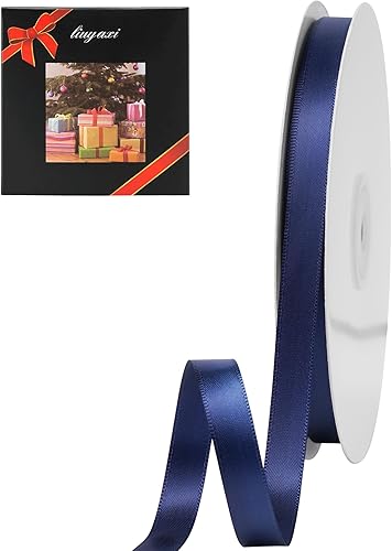 LIUYAXI Cinta de manchas azul marino, 1-12 pulgadas x 50 yardas, cinta de tela de doble cara perfecta para envolver regalos, boda, fiesta de