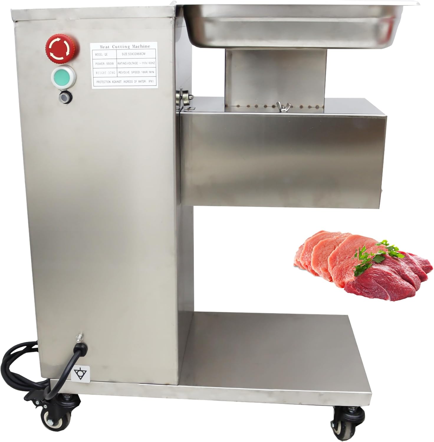 10mm Blade Commercial Meat Cutting Machine 500Kg/Hour Electric Slicer Meat Cutter Stainless Steel 110V 550W