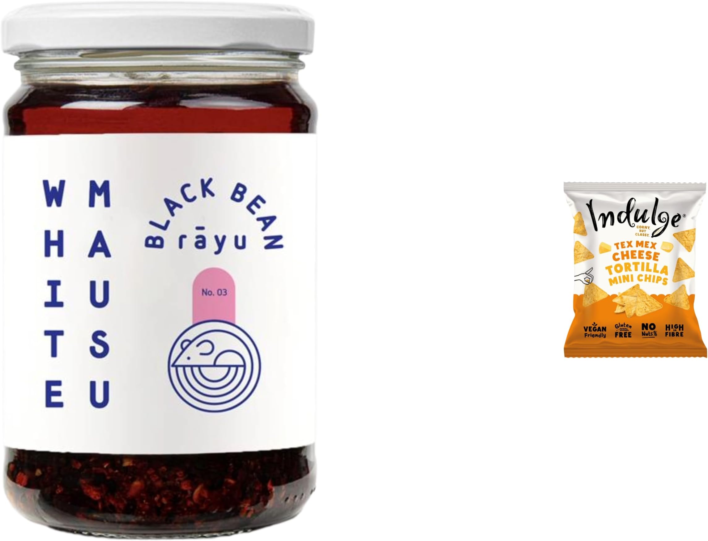 WhiteMausu Black Bean Rayu – 240g + Indulge Snack | Salty, Funky & Spicy Sauce with Black Beans, Chilli & Warming Spices | Vegan Umami Condiment for Any Meal | from SuperfoodUK (Pack of 1)