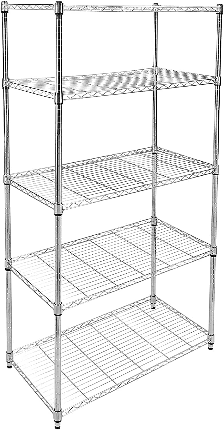 Étagère de rangement avec pieds de nivellement et plateaux modulaires