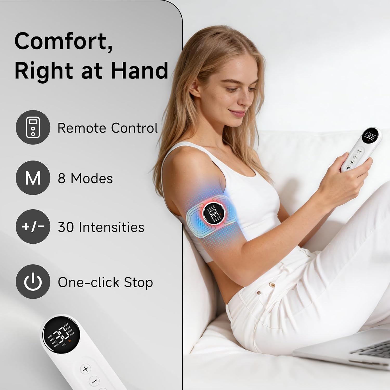 True Red Light Muscle Stimulator for Back Discomfort – 8-Mode Wireless Microcurrent Device with Remote Control | Deep Penetrating Red Light for Muscle Relaxation, Recovery & Full Body Comfort (White)