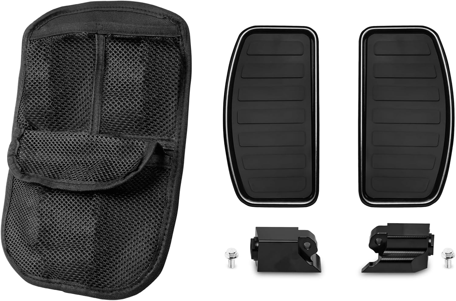 Black w/Horizontal Stripes Driver Floorboards Footboards Bundles with 3 Mesh Pockets Front Trunk Lid Organizer For Can Am Ryker 600 900, Rally Edition, Sport 2019+ Accessories