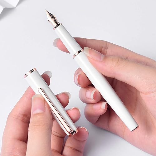 Vista 60 de HongDian 920 - Pluma estilográfica de metal negro, chapado en oro rosa, punta extrafina, pluma de escritura suave, bolígrafo clásico con convertidor