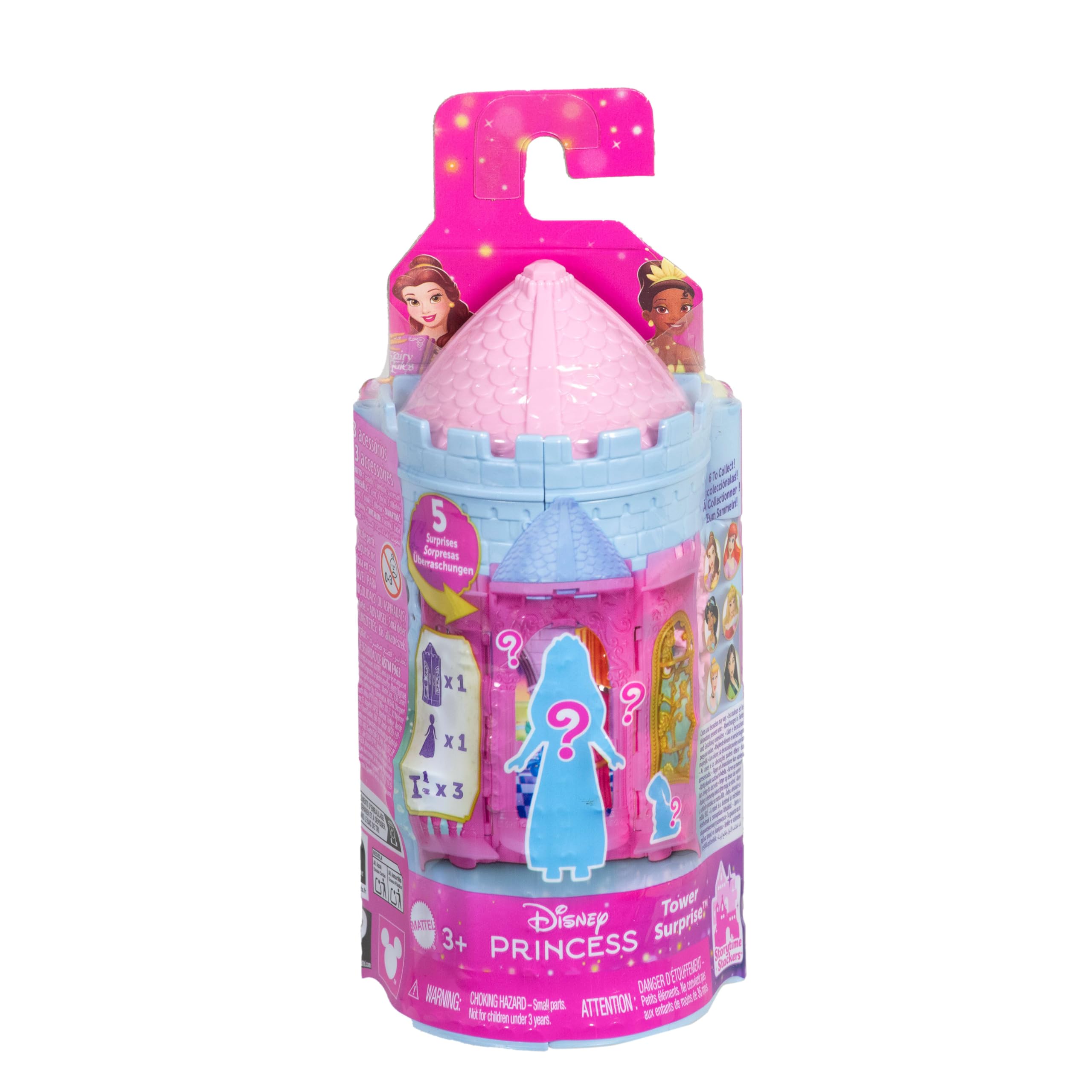 Mattel Disney Princess Turm-Überraschung mit kleinen Puppen und Zubehör, Stacker-Spielsets mit 4 Überraschungen und einem Freund aus den Disney-Filmen (Stile können abweichen), JBL46
