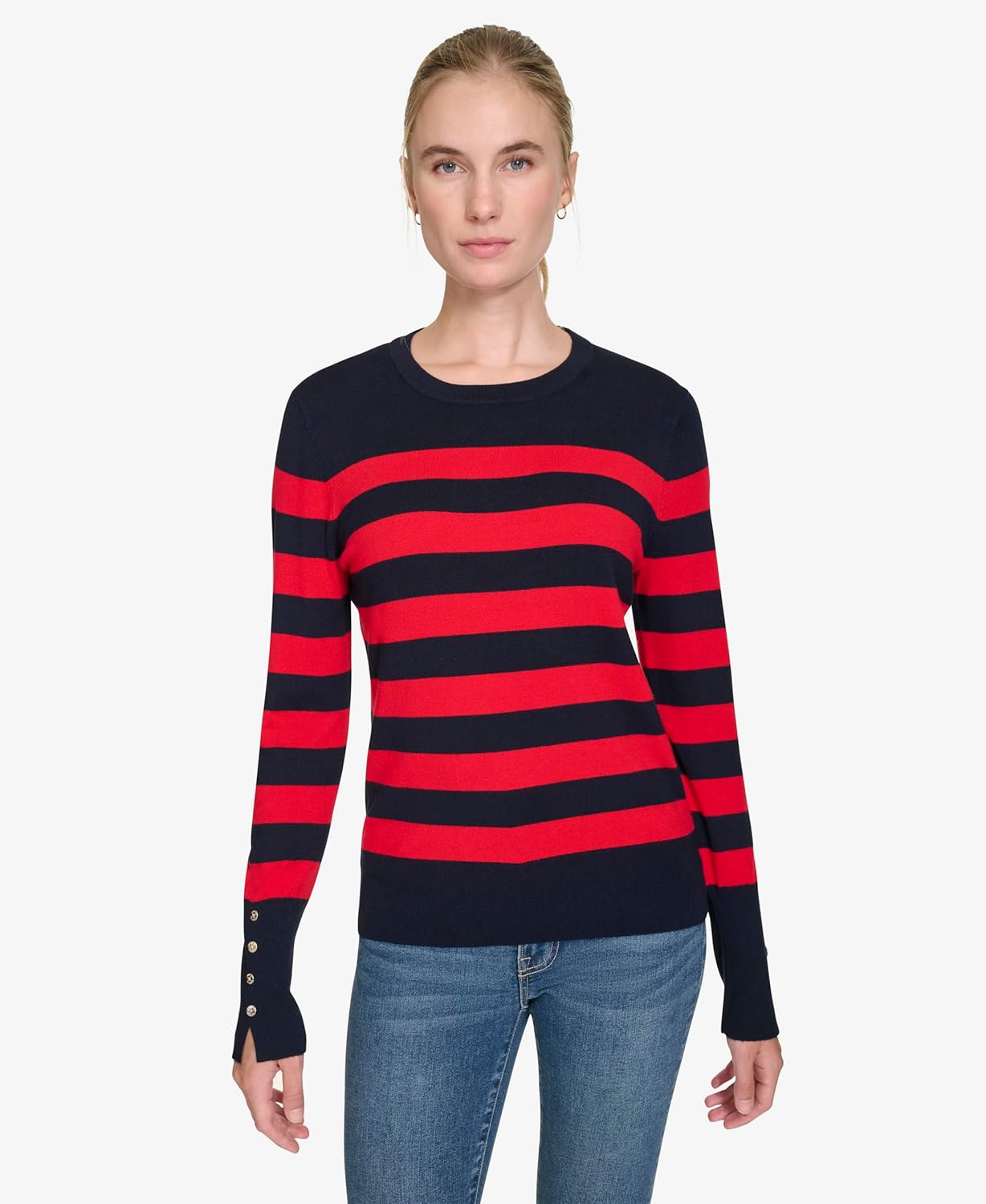 Nautica Womens Crewneck Stripe Long Sleeve Crewneck Sweater - Image 2