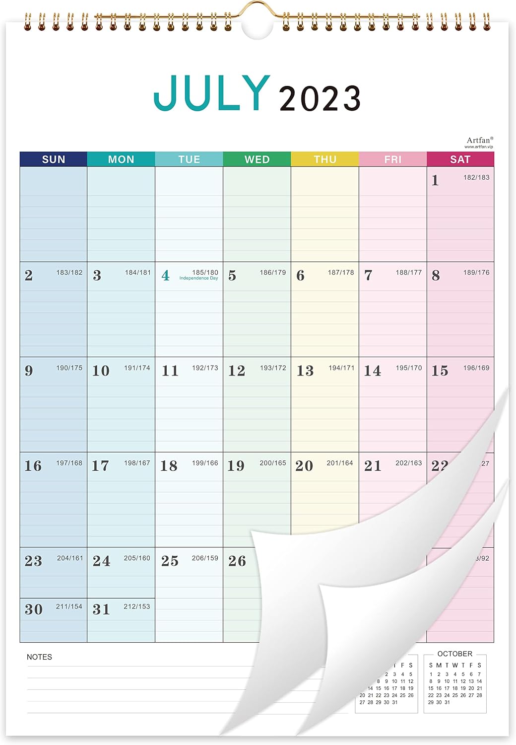Wall Calendar 2023-2024 - Calendar 2023-2024, July. 2023 - December. 2024, 12" x 17", 2023-2024 Wall Calendar with Thick Paper, Twin-Wire Binding + Hanging Hook + Large Blocks with Julian Dates - Colorful Lump