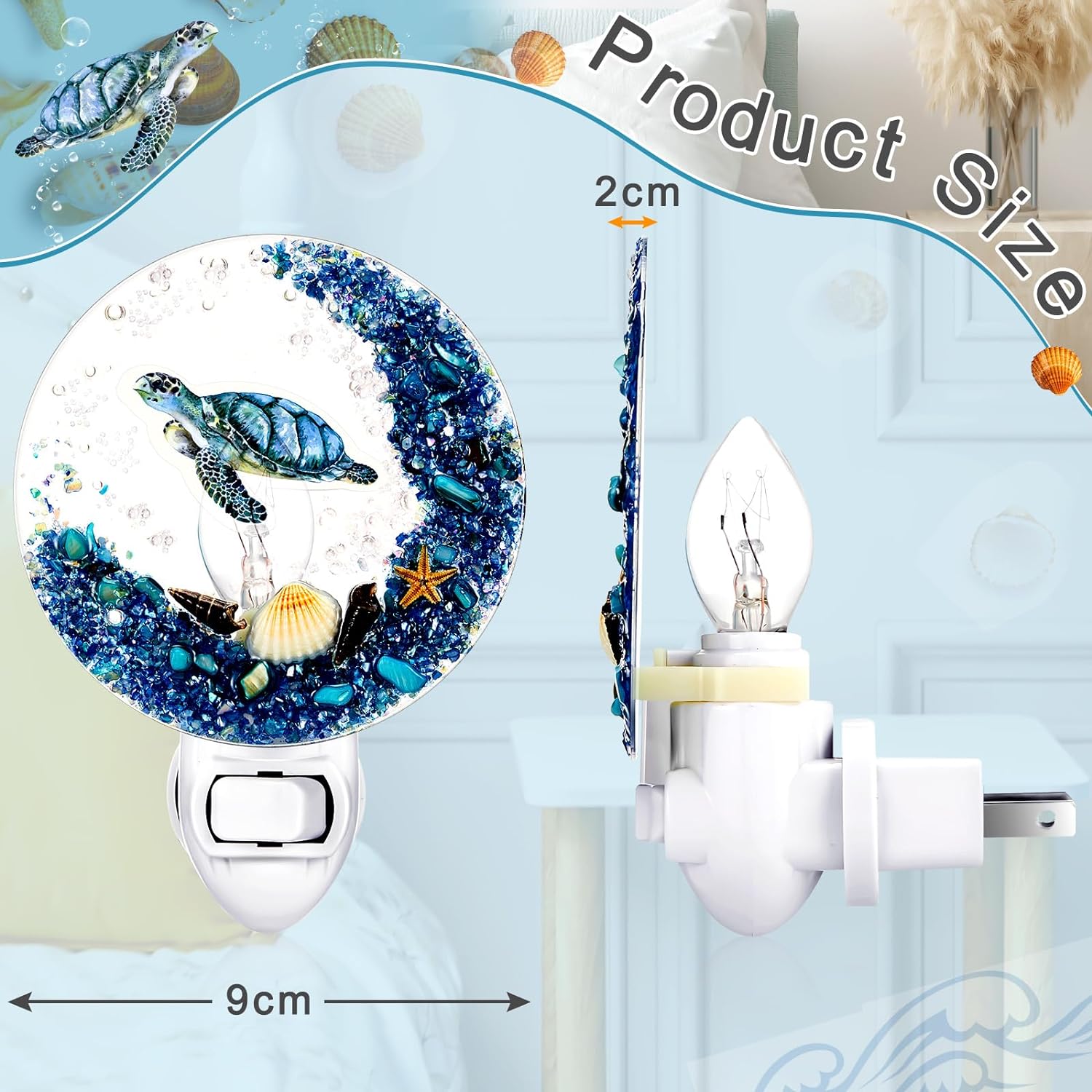 Hortsun Plug in Seashell Night Light Ocean Sea Animal Decorative Night Light Plug in Beach Lamps Vintage Ocean Lamps for Adult for Home Bedroom Living Room Bathroom Wall (Sea Turtle)