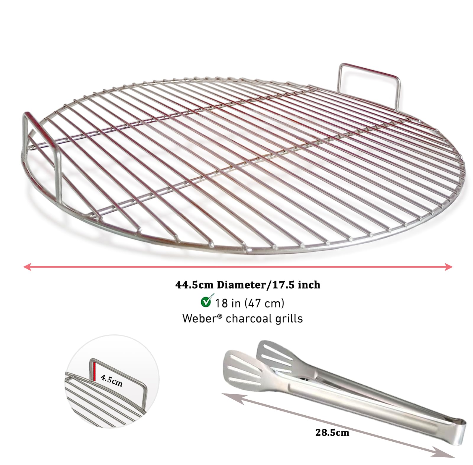 Parrilla Redonda 44,5 cm de diámetro, Acero Inoxidable 304 para Parrilla Barbacoa Redonda,se Adapta a la Parrilla de Barbacoa de Bola de carbón Weber de 47cm