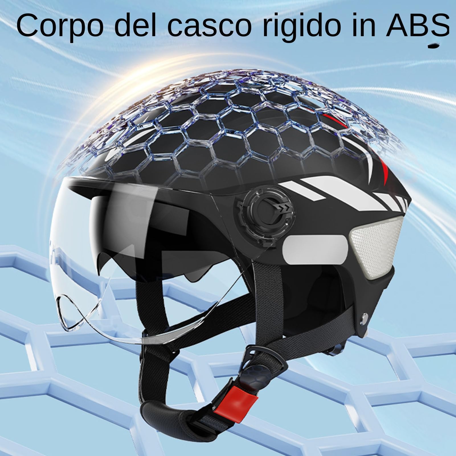 Motorcycle Headgear, Double Visor Scooter Helmet Adult, 21.25x24.01 Inches Adjustable Fit Riding Gear & UV Block Design, Hard Shell Hat for Wife, Husband, Son, Family, Men, Friends