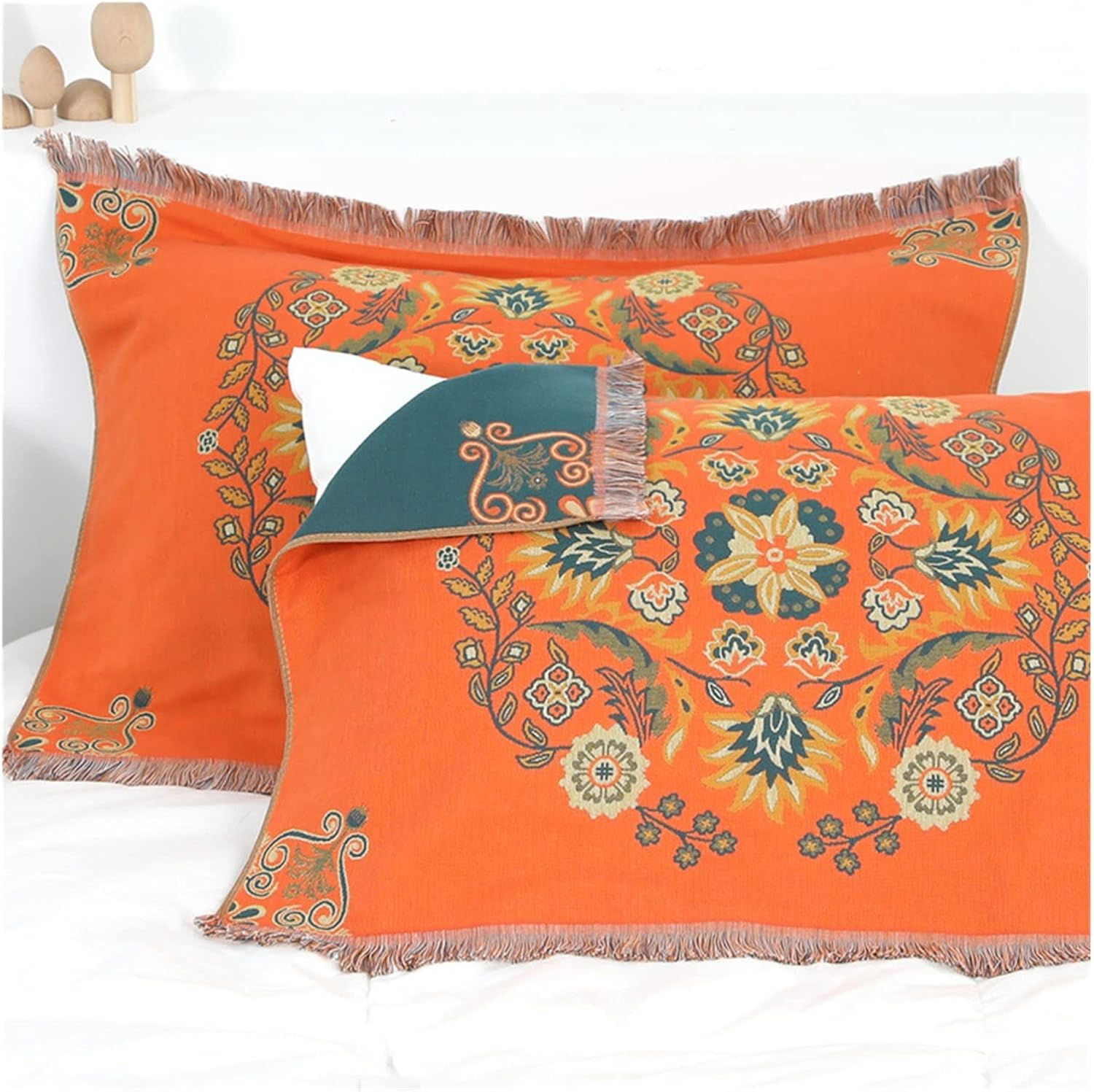 Flower Tassel Pillow Towels Cover Gauze Cotton for Children Adults Beds Yarn-Dyed