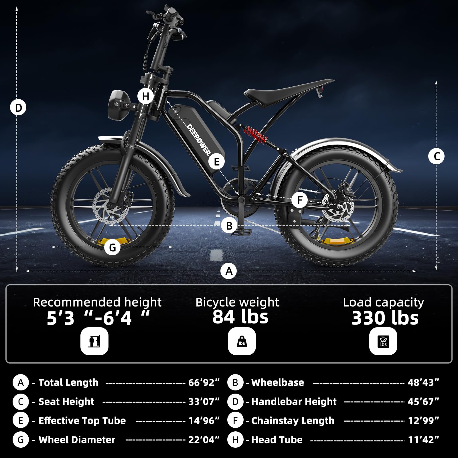 DEEPOWER S20 Electric Bike for Adults, 1500W Peak Motor Ebike, 48V 13/20/25AH Removable Battery, Up to 32MPH, 120+Miles, 20" Fat Tire Electric Motorcycle, All-Terrain Electric Dirt Bike with 7-Speed