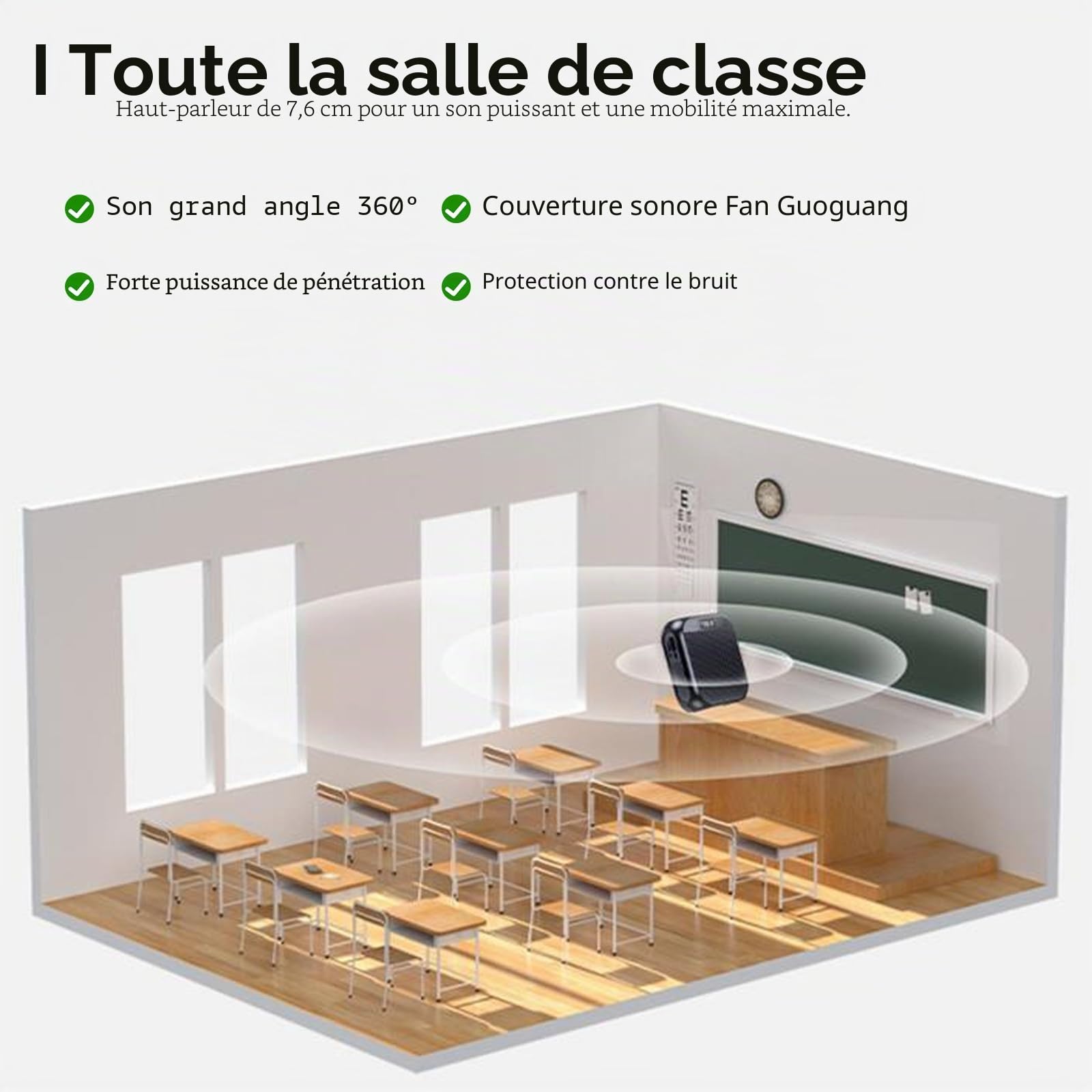 Amplificateur de voix sans fil Haut-parleur portable rechargeable avec micro Batterie 2200 mAh Mini amplificateur pour entraîneurs, enseignants, guides