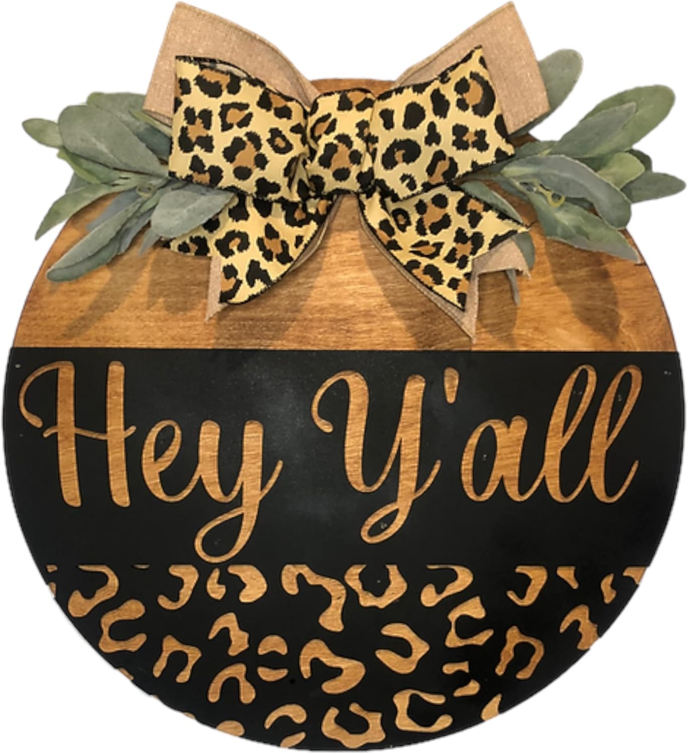 Hey Y'all Front Door Hanger, Wooden Welcome Sign, Farmhouse, Western Door Sign, Cheetah, Leopard Sign (11 Inch Width)