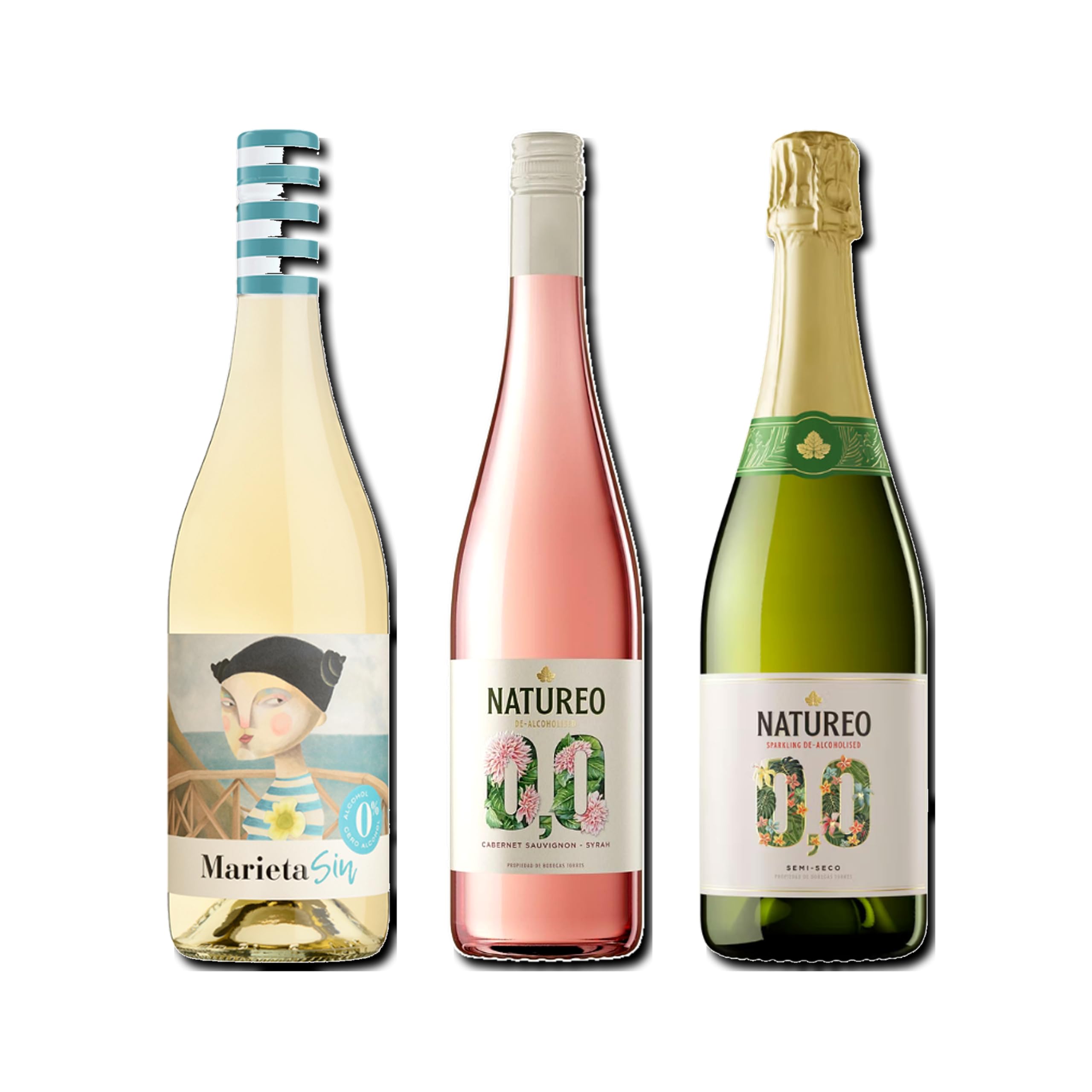 vino sin alcohol 0,0 Marieta, Natureo Rosado y Natureo Sparking 0,0 pack de 3 botellas 75cl