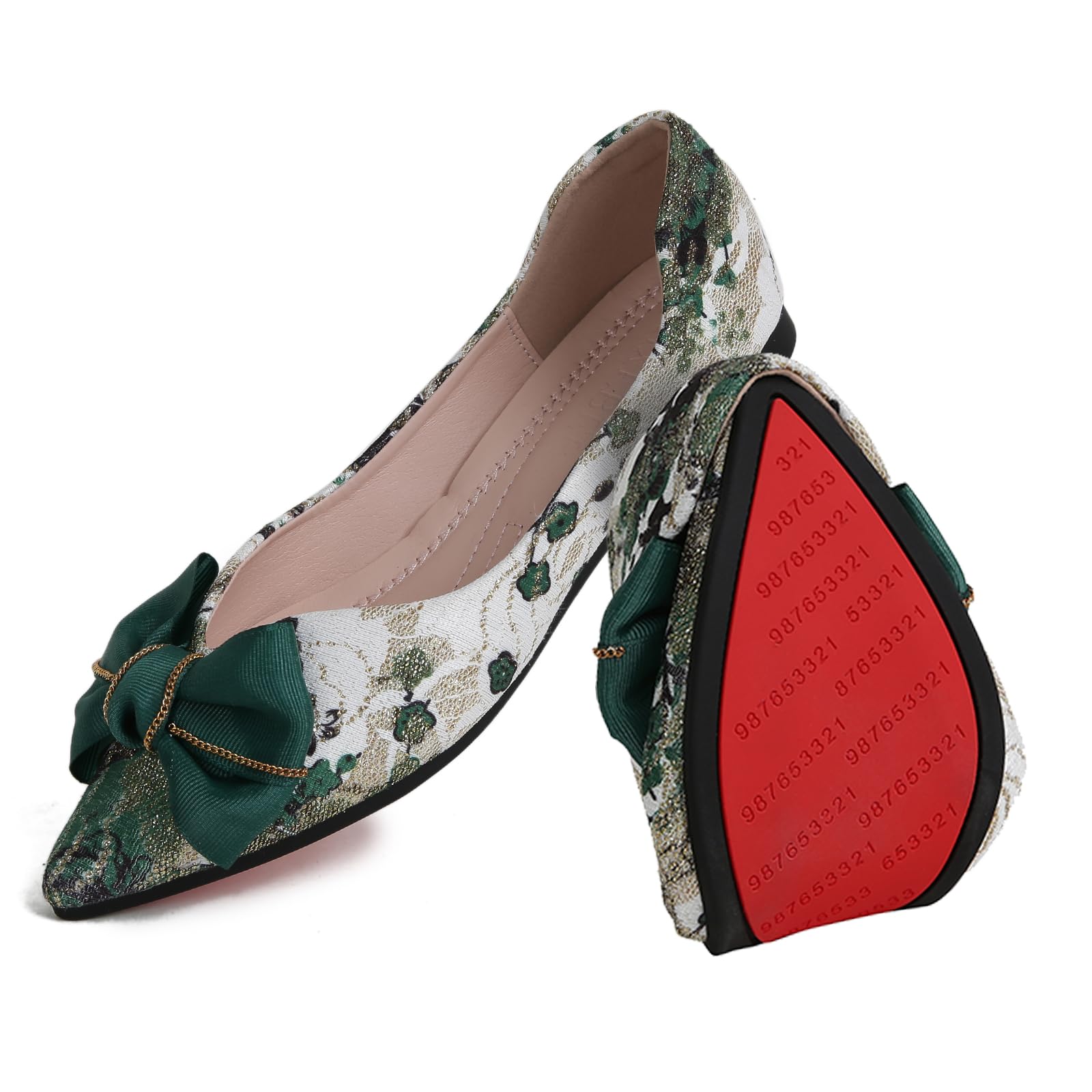 Hxlber Women's Flats Shoes Pointed Toe Bow Embroidery Ballet Comfortable Dressy Slip On Flat