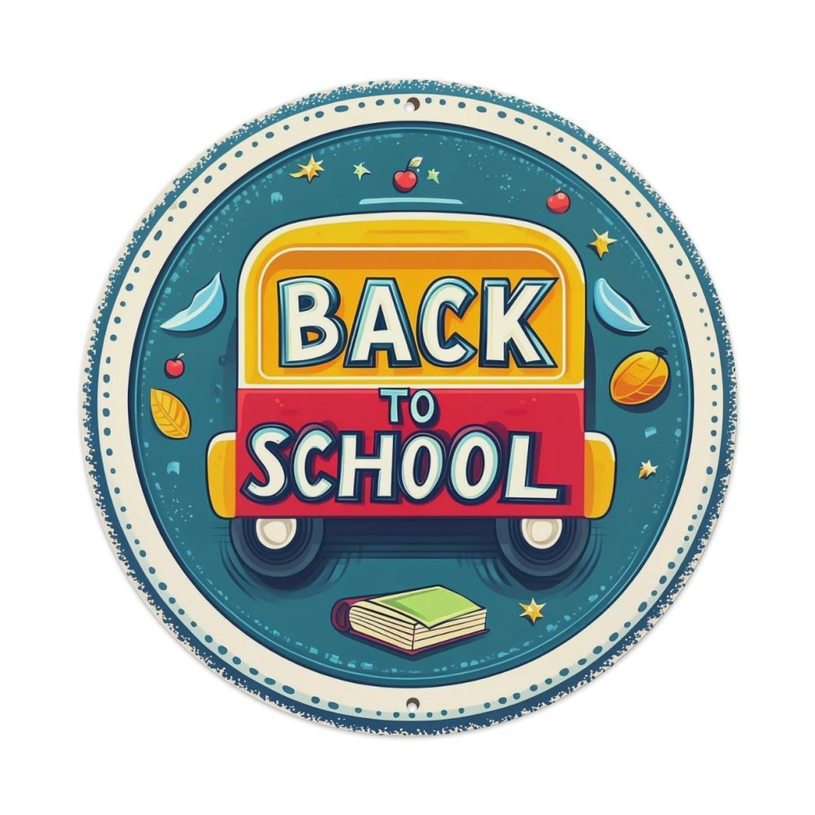 Back To School Bus Pattern Metal Tin Sign Plaque
