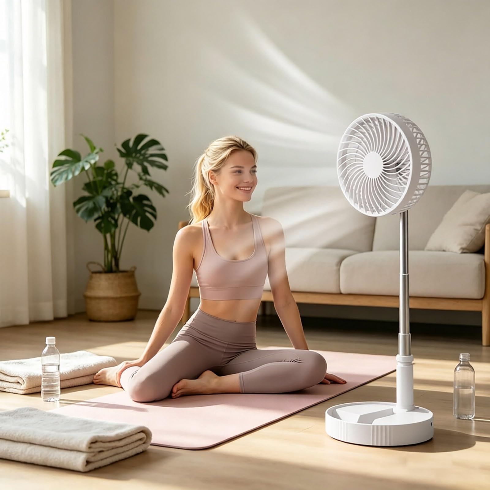 Ventilador de Pie Portátil Plegable Oscilante -Silencioso 30dB 3 Velocidades, Ajuste 180° USB C Pequeño Mesa Ventiladores para Hogar Dormir Oficina Viaje(Blanco)