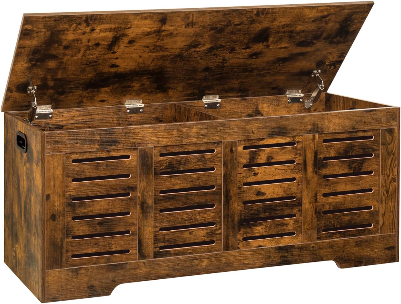 DINZI LVJ 47.3" Rustic Brown Wooden Storage Chest Toy Box with 2 Safety Hinges - Flip Top Entryway Shoe Bench for Bedroom, Living Room