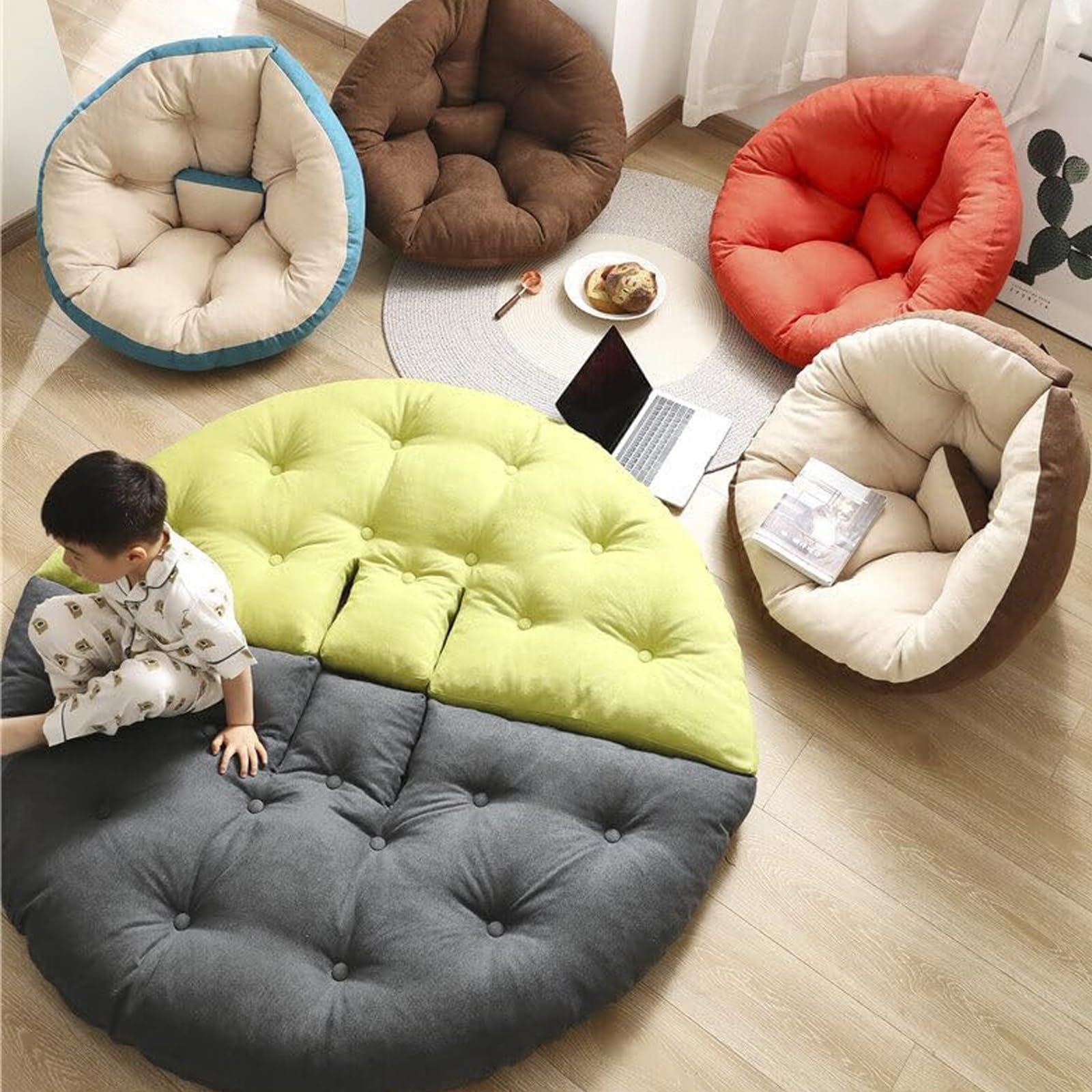 Puff Sofá Silla, Sillón Plegable Multifuncional Silla de Juego de Piso Plegable Cojín de Silla de Huevo Engrosado y Cómodo para Adultos y Niños (Color : 02, Size : 180x90cm)