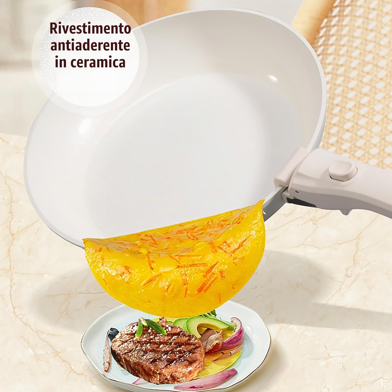 Set di Pentole e Padelle Antiaderenti 11 Pezzi con Manico Rimovibile: Design Impilabile per Forno, Gas, Induzione e Lavastoviglie, Senza PFAS (Blu)