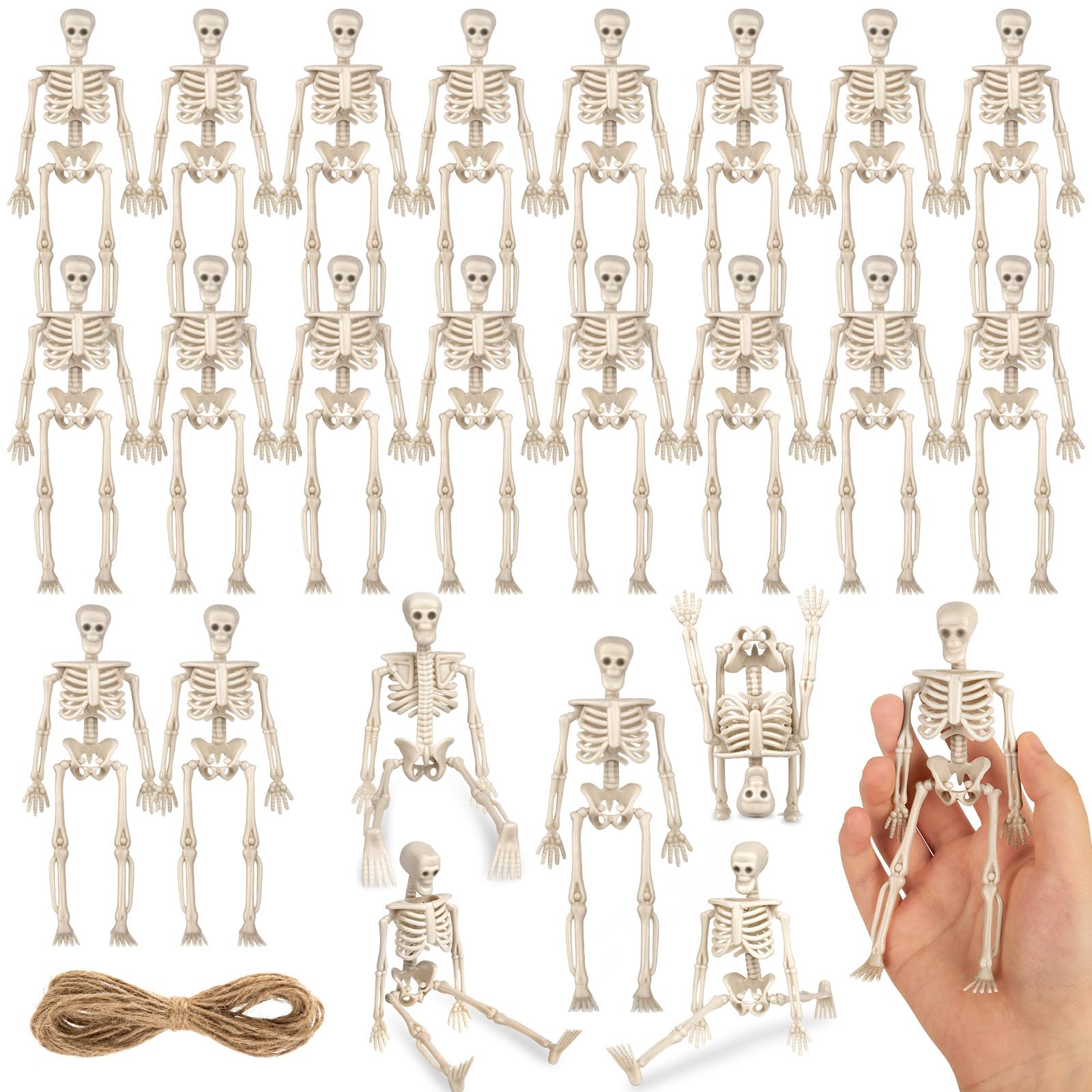 Muiltvoe Off White: 24Pcs 24 Pcs Mini Skeleton Figurines, Halloween Small Skeleton Craft, For Halloween Decorations Accessories Party Favor