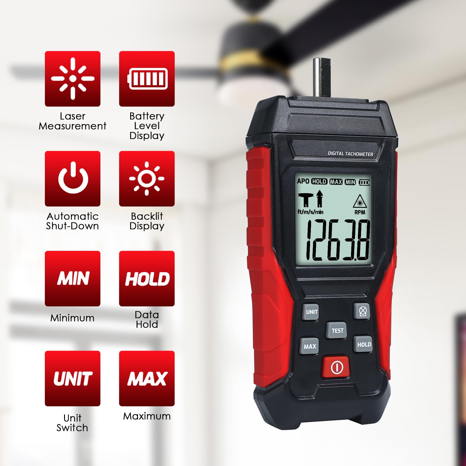 2-in-1 Digitales Drehzahlmessgerät | Präzisions-Kontakt- & Laser-Drehzahlmesser | 3-99999 RPM, 0,8s Abtastung, beleuchtetes LCD & Data Hold | Komplett-Set für Auto & HVAC