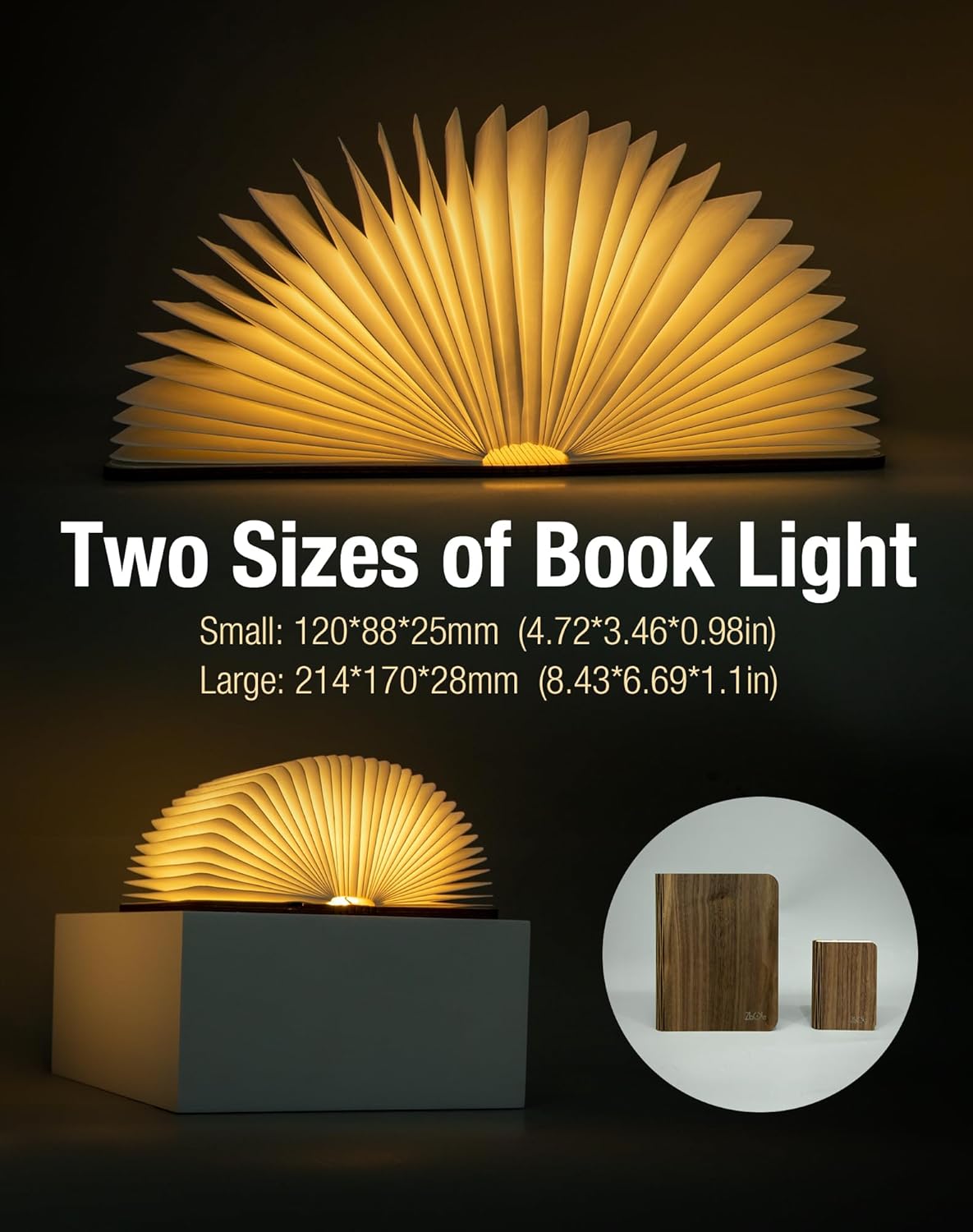8.3 Inch Wooden Book Lamp, Book Lovers Gifts,Teacher Appreciation Gifts for Women, LED Ambient Lighting, Magnetic Mood Lighting for Home&Library Decor (Walnut)