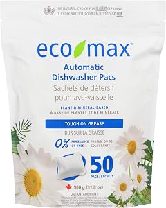 Eco-Max Hypoallergenic Automatic Dishwasher Pacs, 50 count, Fragrance-Free